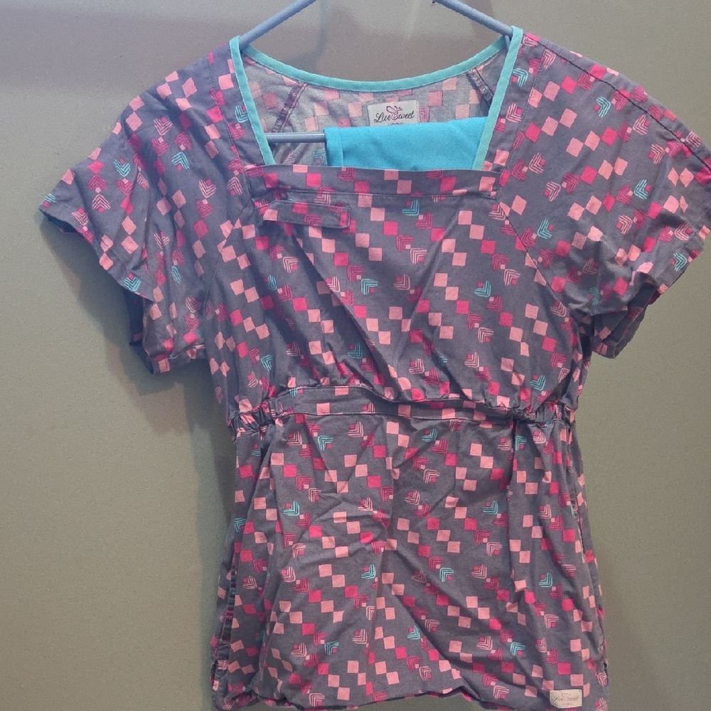 Light Blue And Pink Scrub Set